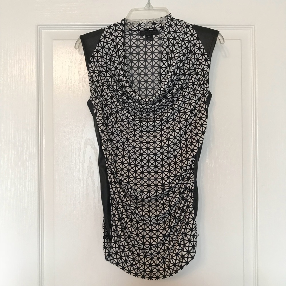 Worthington Faux Leather Accent Cowl Neck Top, XS